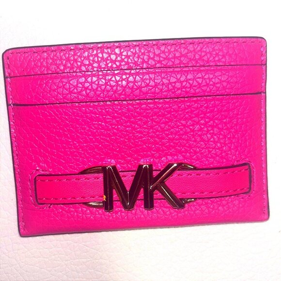 Reed Large Pebbled Leather Card Case in Electric Pink - Picture 2 of 7